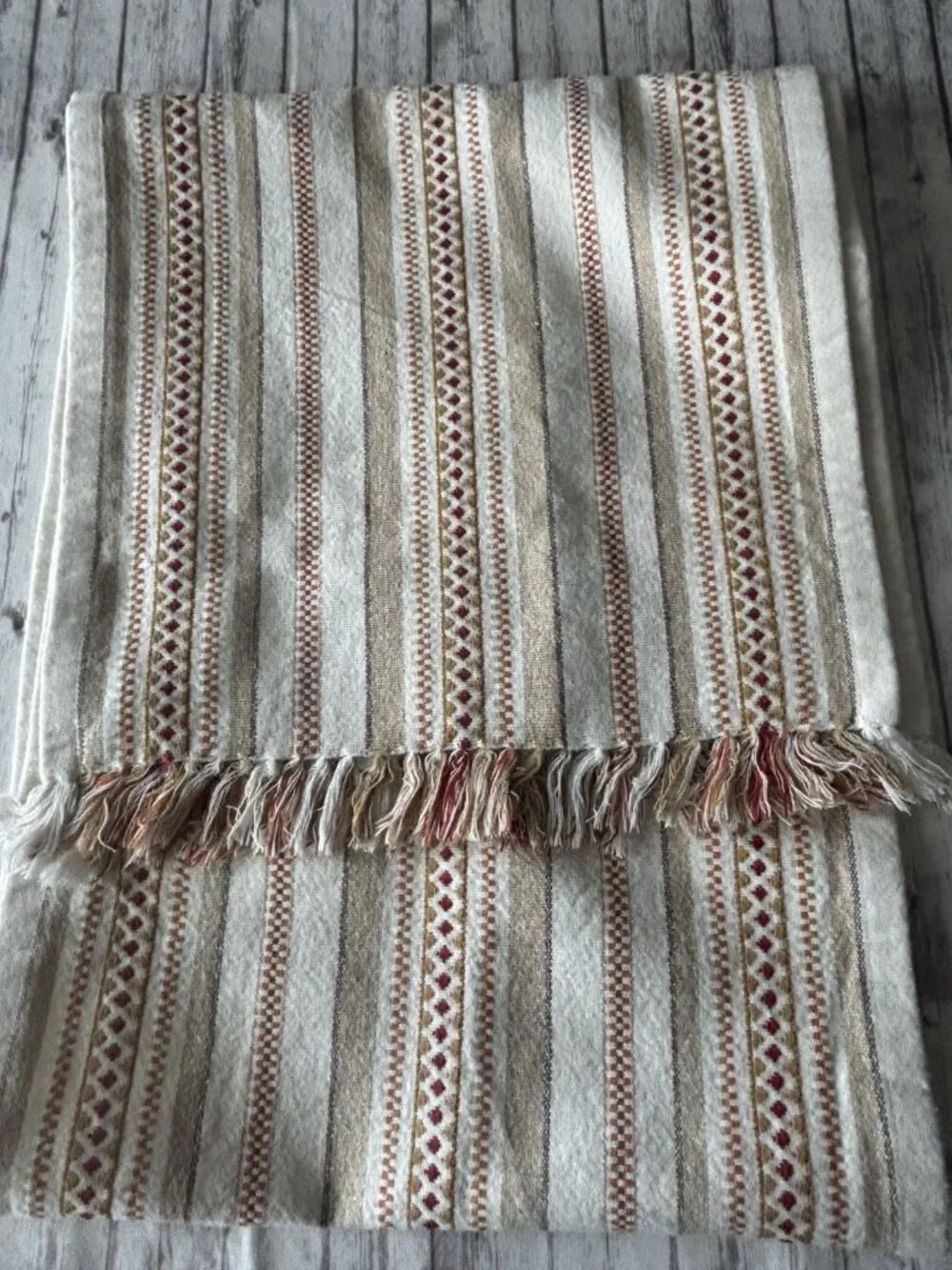 Pier 1 Imports Textured Woven Striped Fringe Table Runner 67